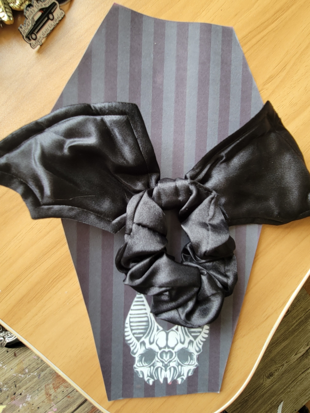 Black Bat Satin Hair Scarf Scrunchie